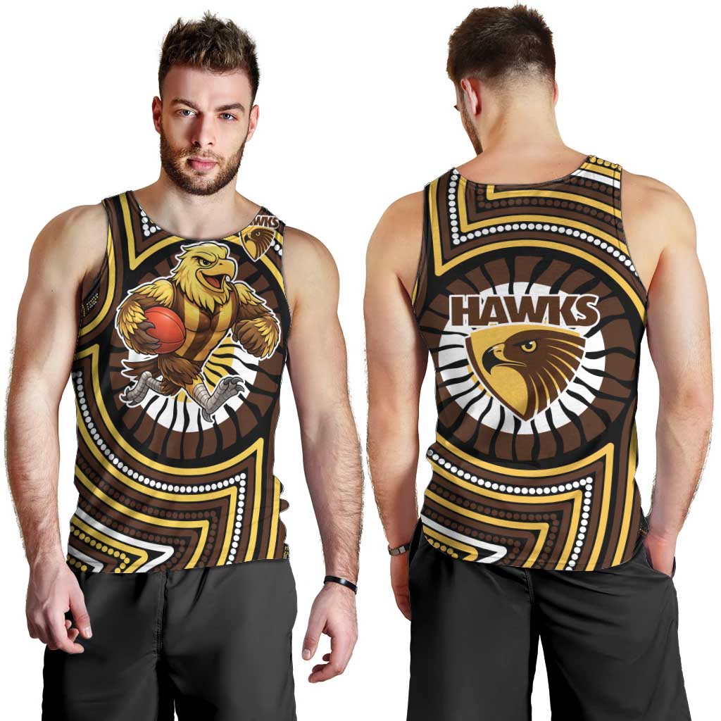 Hawthorn Hawks Men Tank Top Indigenous Monochrome Dot Art Mascot Style