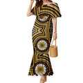 Hawthorn Hawks Mermaid Dress Indigenous Monochrome Dot Art Mascot Style