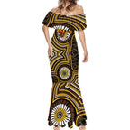 Hawthorn Hawks Mermaid Dress Indigenous Monochrome Dot Art Mascot Style
