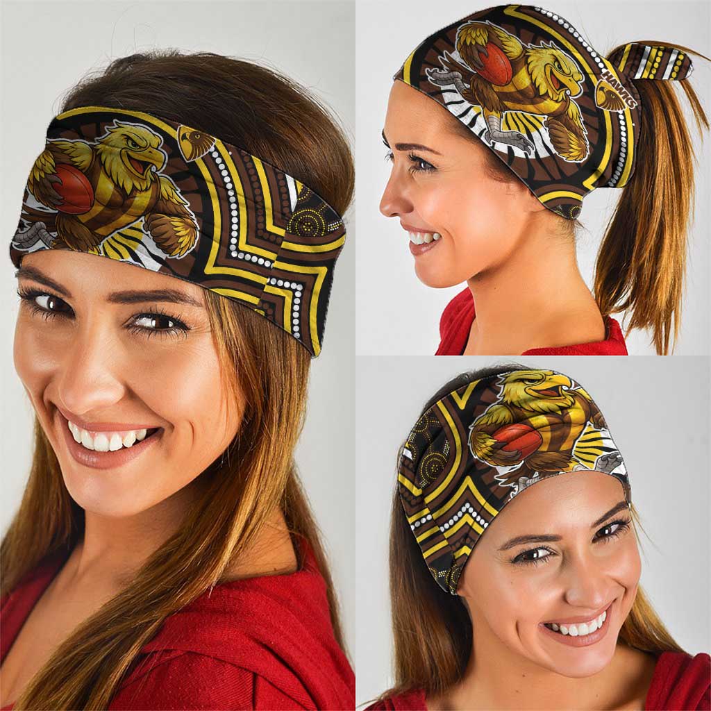 Hawthorn Hawks Neck Gaiter Indigenous Monochrome Dot Art Mascot Style