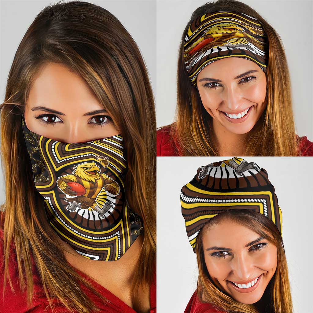 Hawthorn Hawks Neck Gaiter Indigenous Monochrome Dot Art Mascot Style