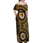 Hawthorn Hawks Off Shoulder Maxi Dress Indigenous Monochrome Dot Art Mascot Style