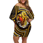 Hawthorn Hawks Off Shoulder Short Dress Indigenous Monochrome Dot Art Mascot Style