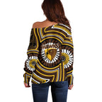 Hawthorn Hawks Off Shoulder Sweater Indigenous Monochrome Dot Art Mascot Style