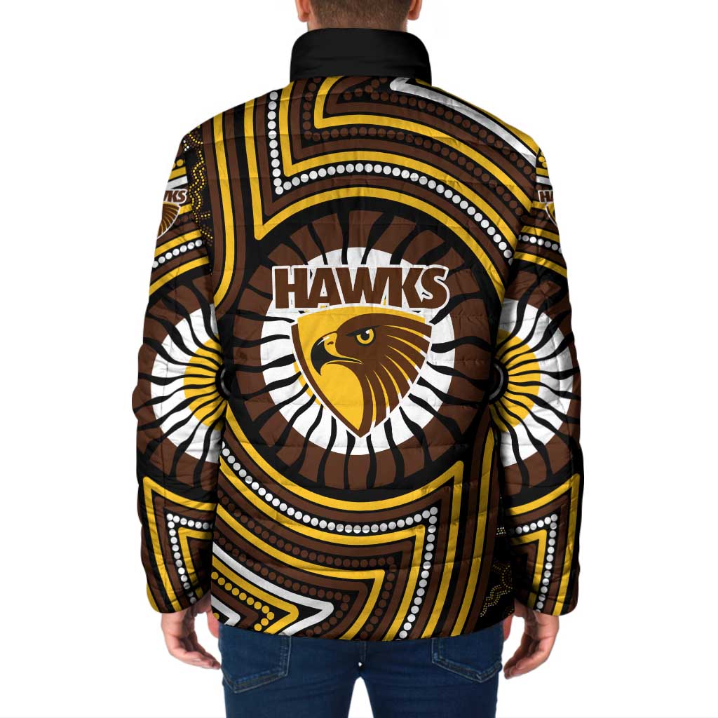 Hawthorn Hawks Padded Jacket Indigenous Monochrome Dot Art Mascot Style