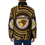 Hawthorn Hawks Padded Jacket Indigenous Monochrome Dot Art Mascot Style