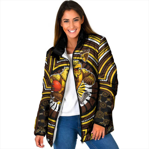 Hawthorn Hawks Padded Jacket Indigenous Monochrome Dot Art Mascot Style