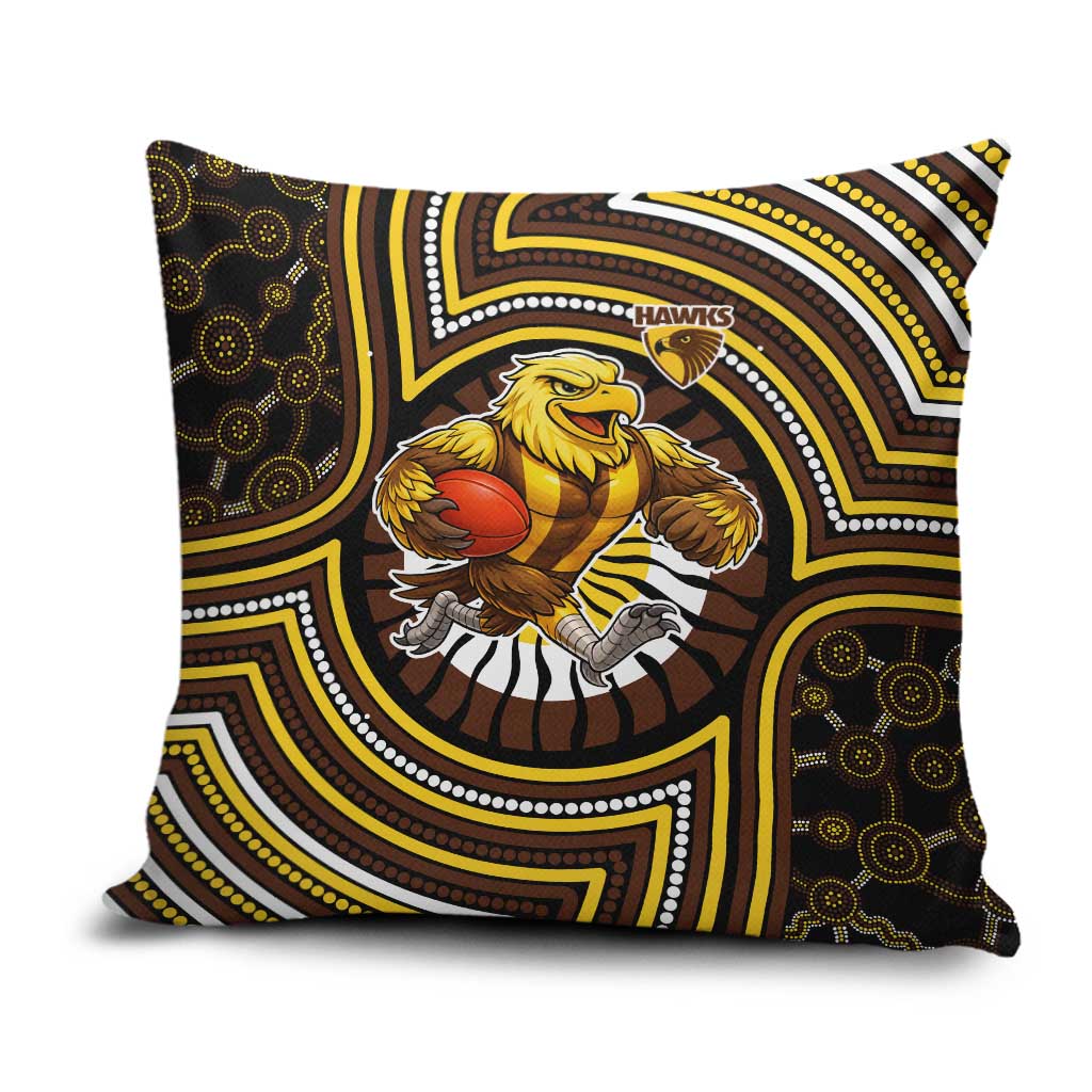 Hawthorn Hawks Pillow Cover Indigenous Monochrome Dot Art Mascot Style