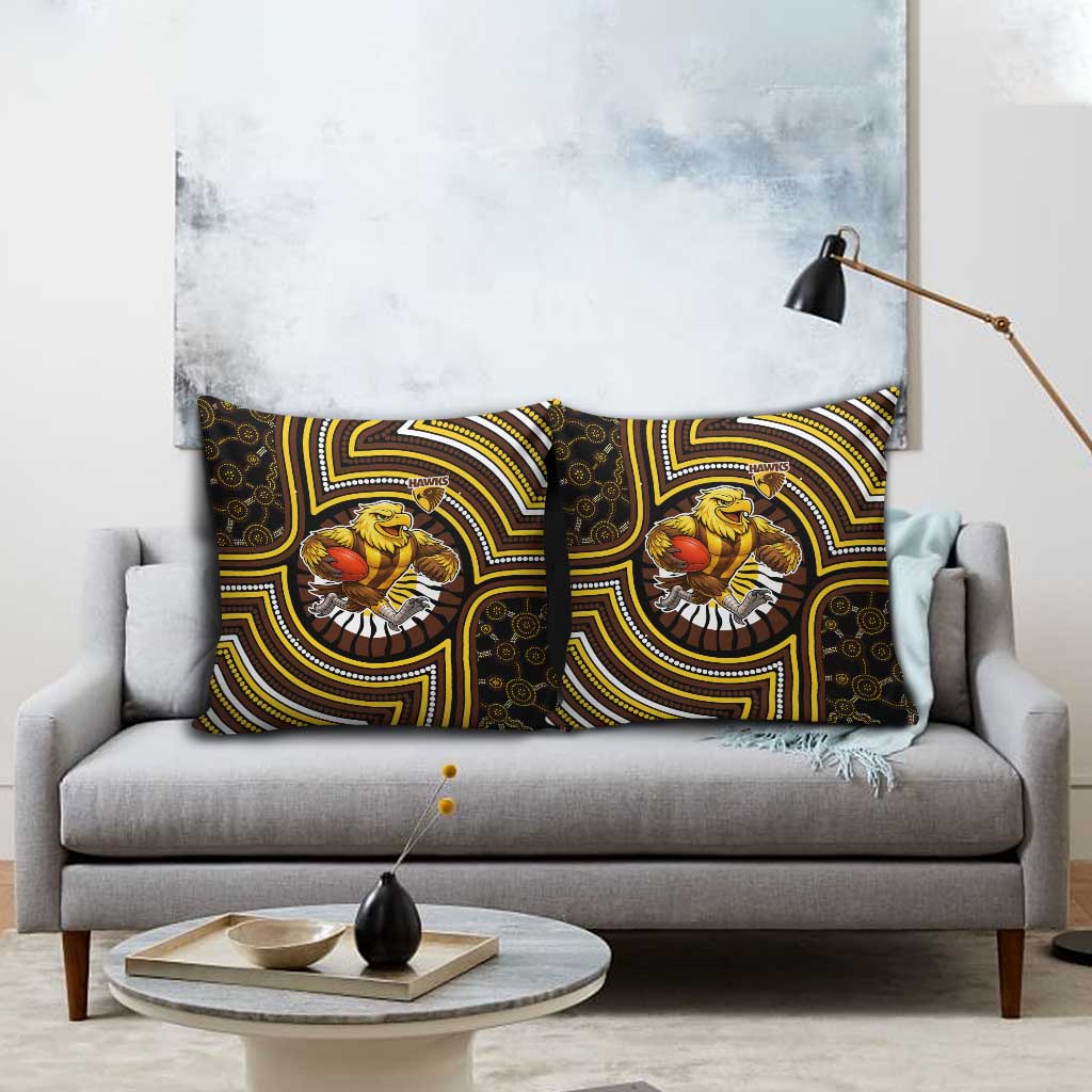 Hawthorn Hawks Pillow Cover Indigenous Monochrome Dot Art Mascot Style