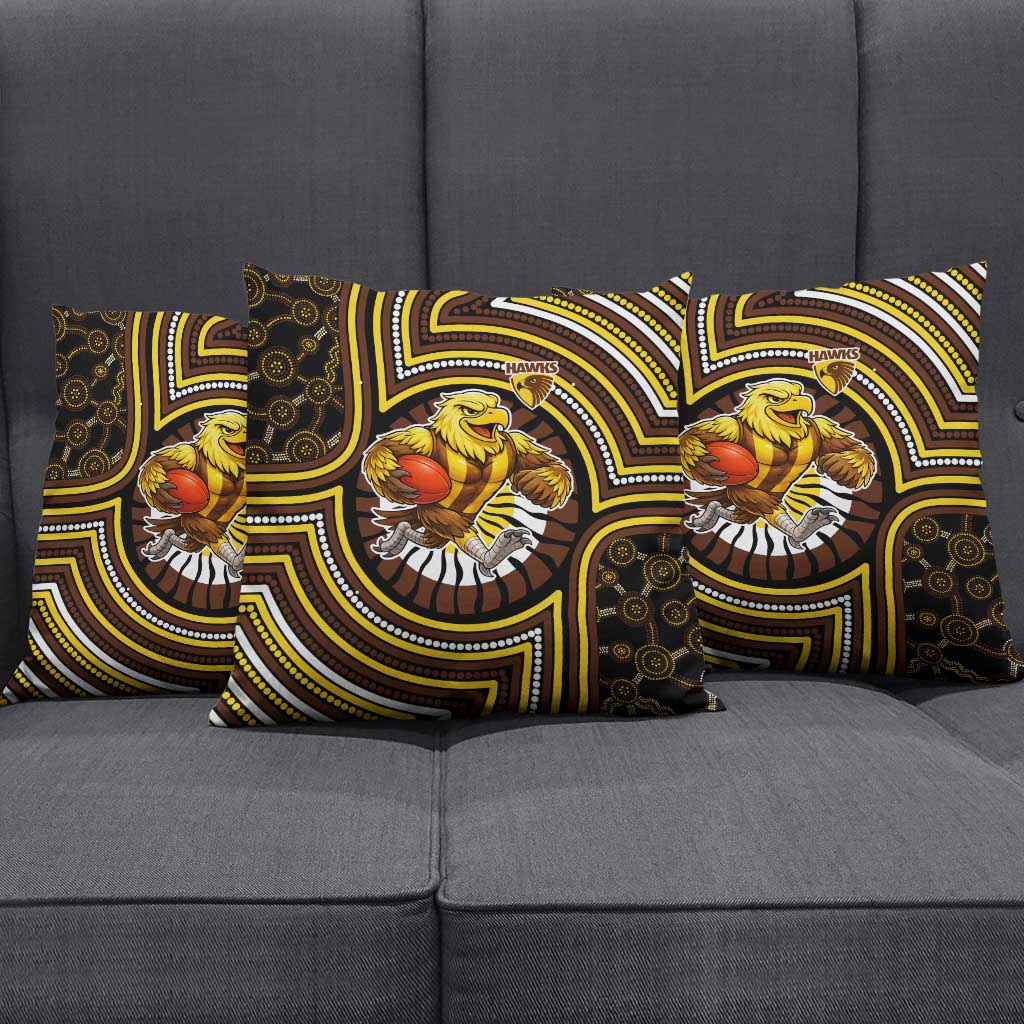 Hawthorn Hawks Pillow Cover Indigenous Monochrome Dot Art Mascot Style