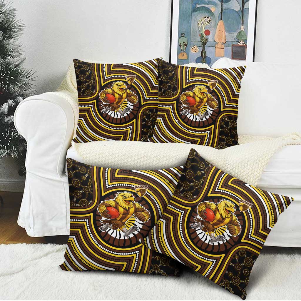 Hawthorn Hawks Pillow Cover Indigenous Monochrome Dot Art Mascot Style