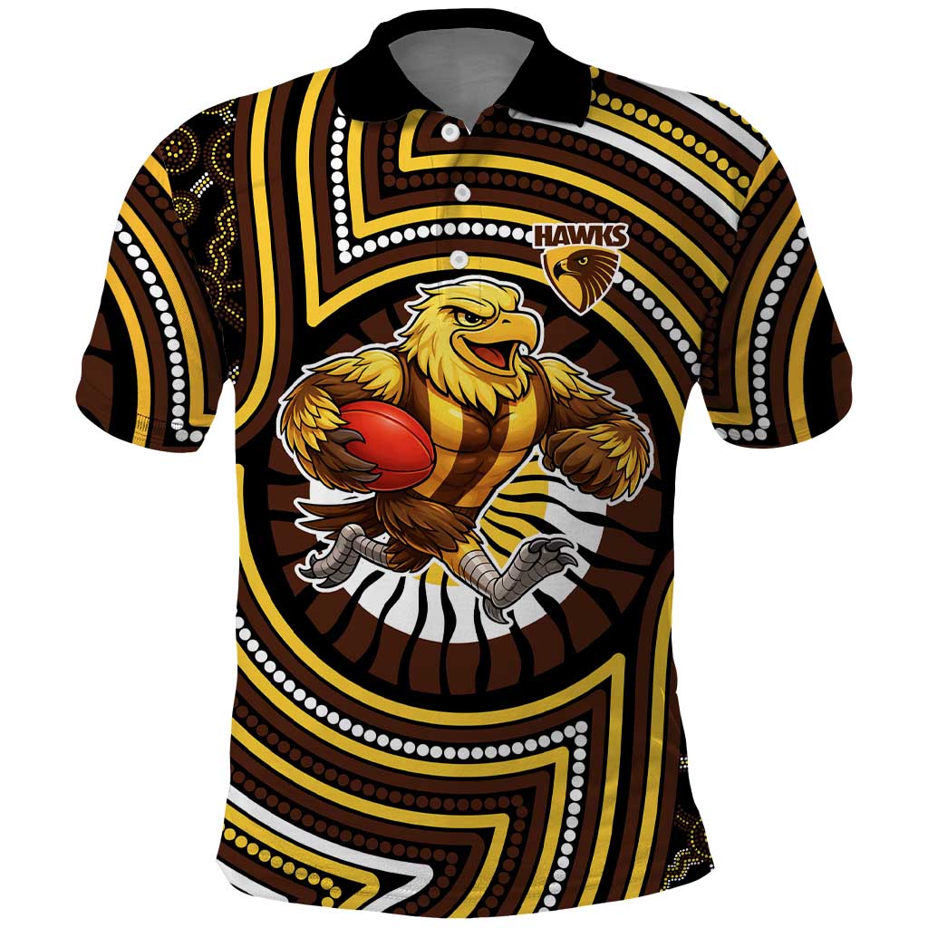 Hawthorn Hawks Polo Shirt Indigenous Monochrome Dot Art Mascot Style