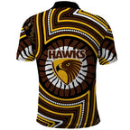 Hawthorn Hawks Polo Shirt Indigenous Monochrome Dot Art Mascot Style