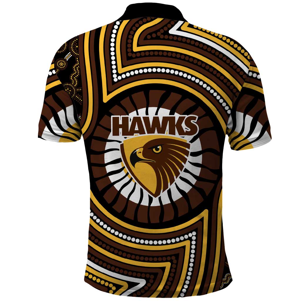 Hawthorn Hawks Polo Shirt Indigenous Monochrome Dot Art Mascot Style