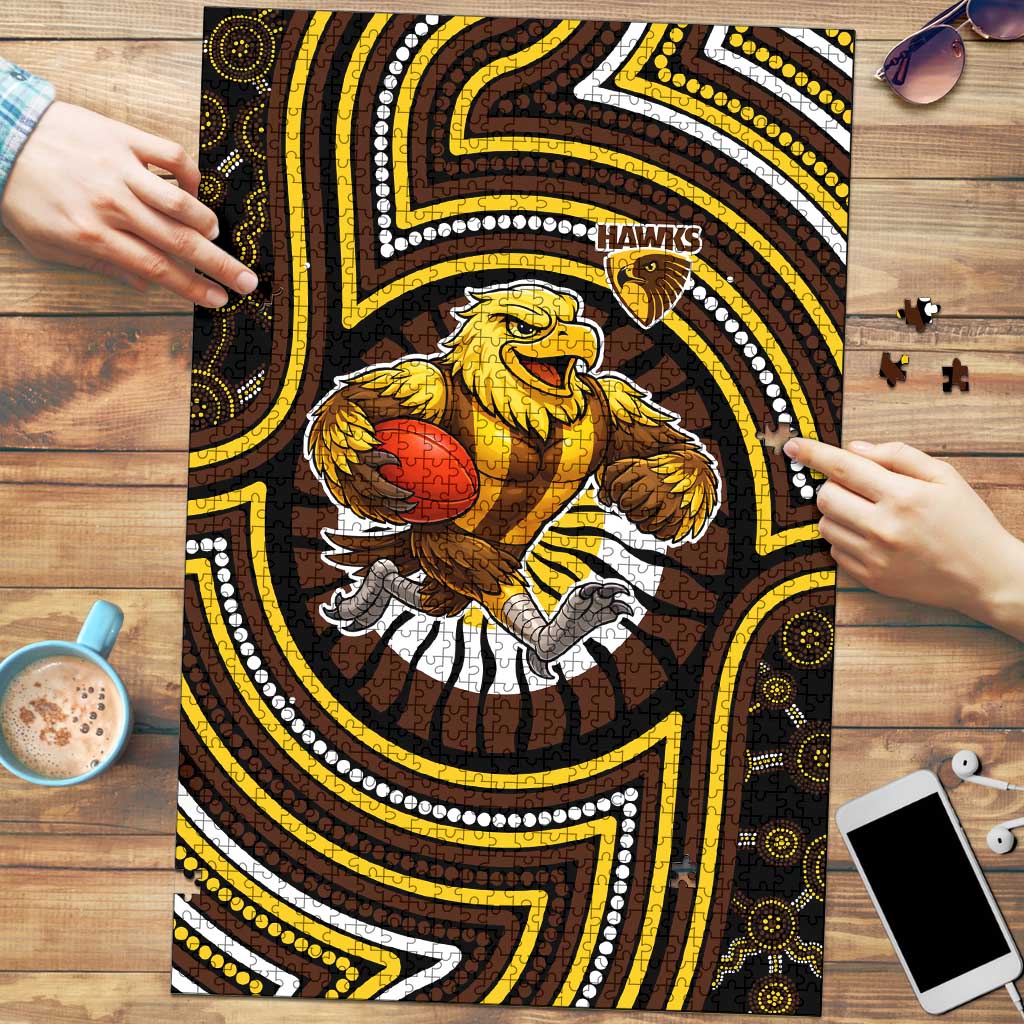 Hawthorn Hawks Puzzle Indigenous Monochrome Dot Art Mascot Style