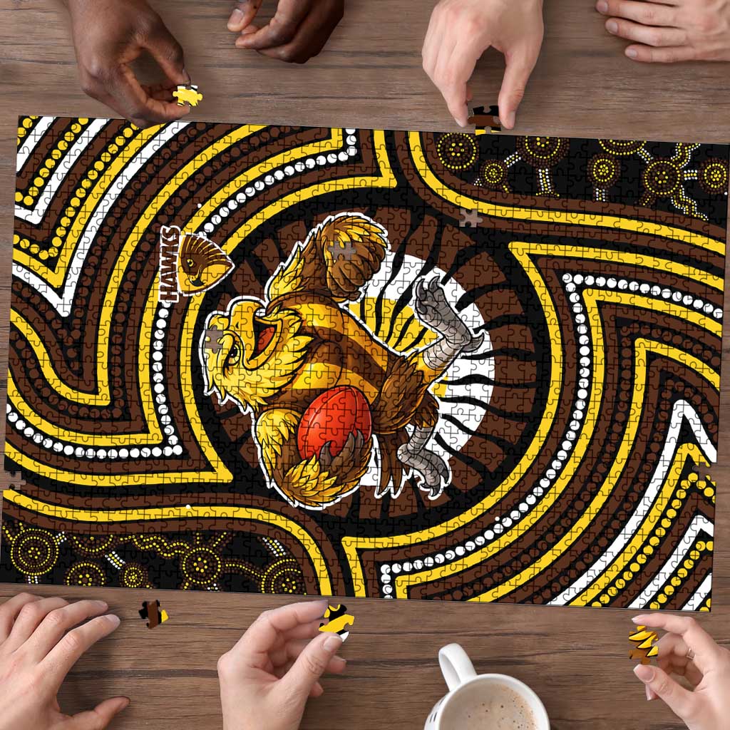 Hawthorn Hawks Puzzle Indigenous Monochrome Dot Art Mascot Style