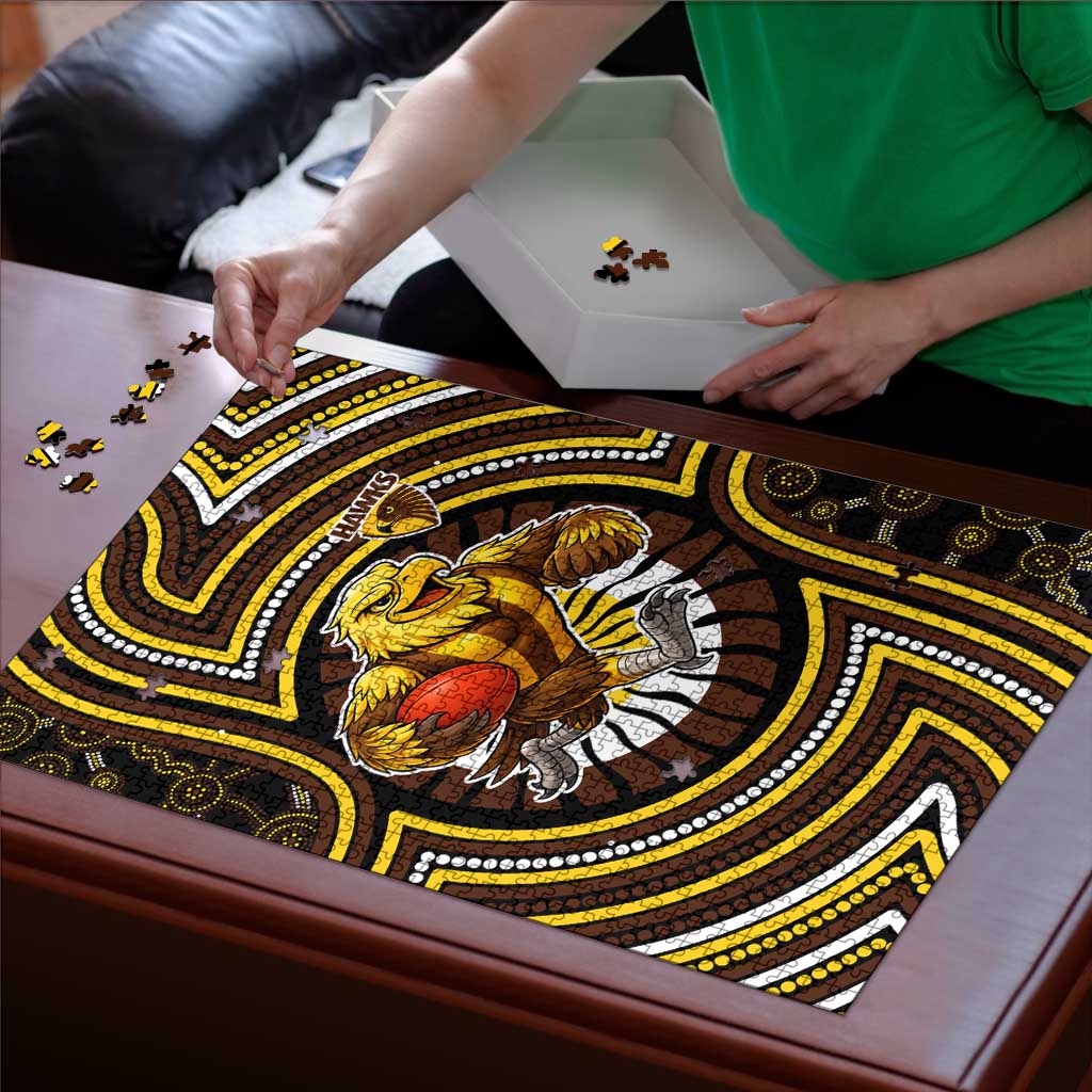Hawthorn Hawks Puzzle Indigenous Monochrome Dot Art Mascot Style