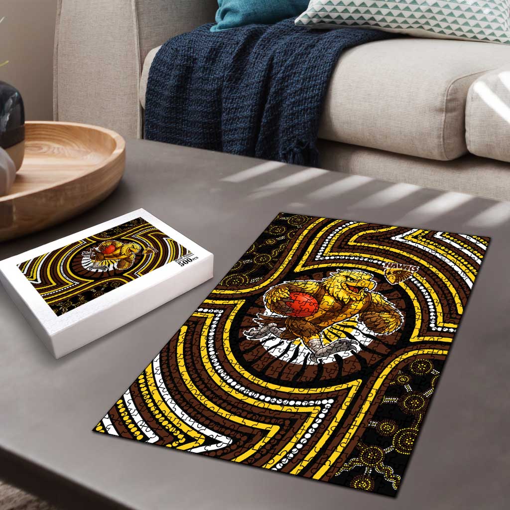 Hawthorn Hawks Puzzle Indigenous Monochrome Dot Art Mascot Style