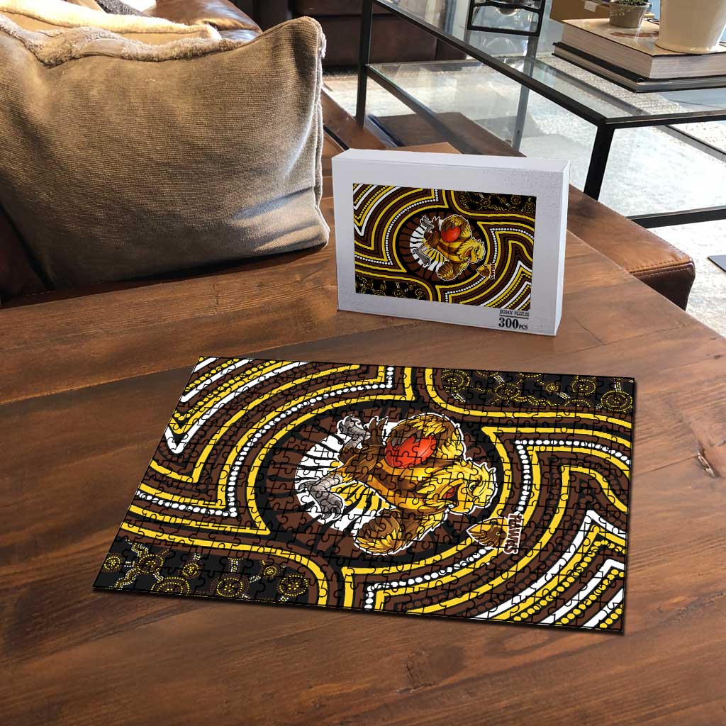 Hawthorn Hawks Puzzle Indigenous Monochrome Dot Art Mascot Style