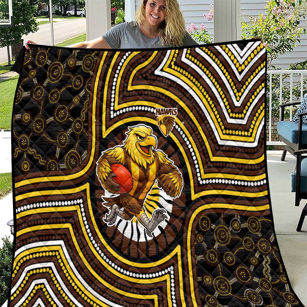 Hawthorn Hawks Quilt Indigenous Monochrome Dot Art Mascot Style