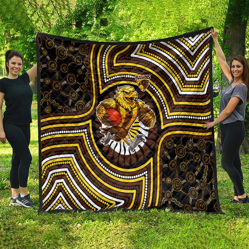 Hawthorn Hawks Quilt Indigenous Monochrome Dot Art Mascot Style