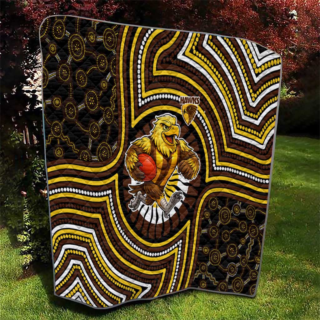 Hawthorn Hawks Quilt Indigenous Monochrome Dot Art Mascot Style