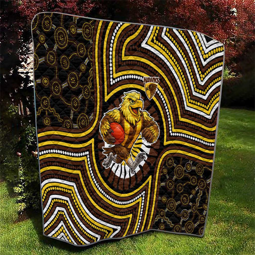 Hawthorn Hawks Quilt Indigenous Monochrome Dot Art Mascot Style