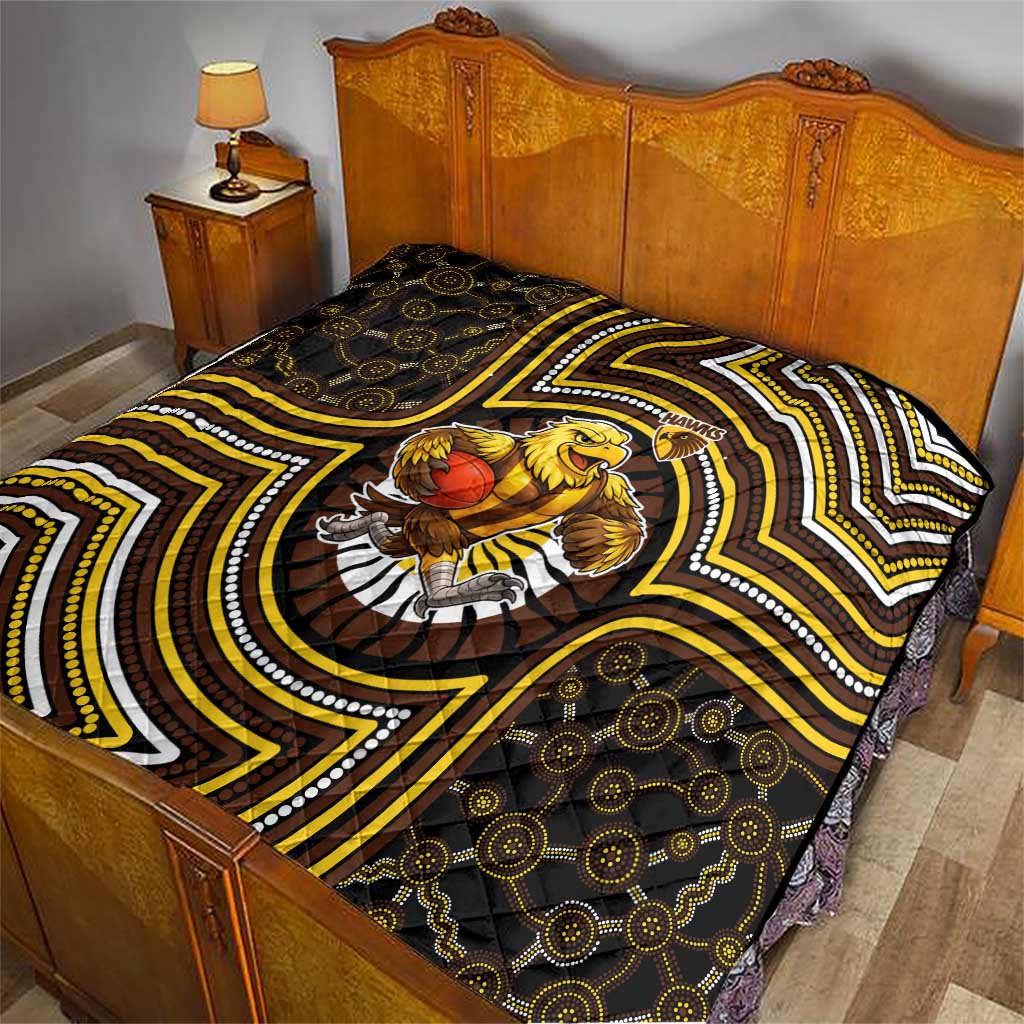 Hawthorn Hawks Quilt Indigenous Monochrome Dot Art Mascot Style