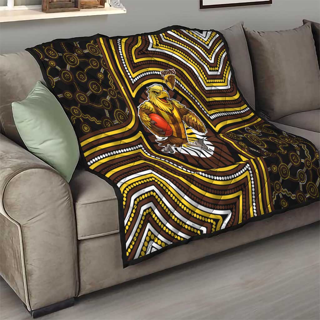 Hawthorn Hawks Quilt Indigenous Monochrome Dot Art Mascot Style