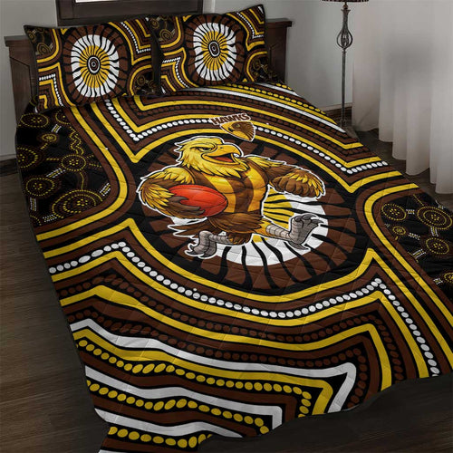 Hawthorn Hawks Quilt Bed Set Indigenous Monochrome Dot Art Mascot Style