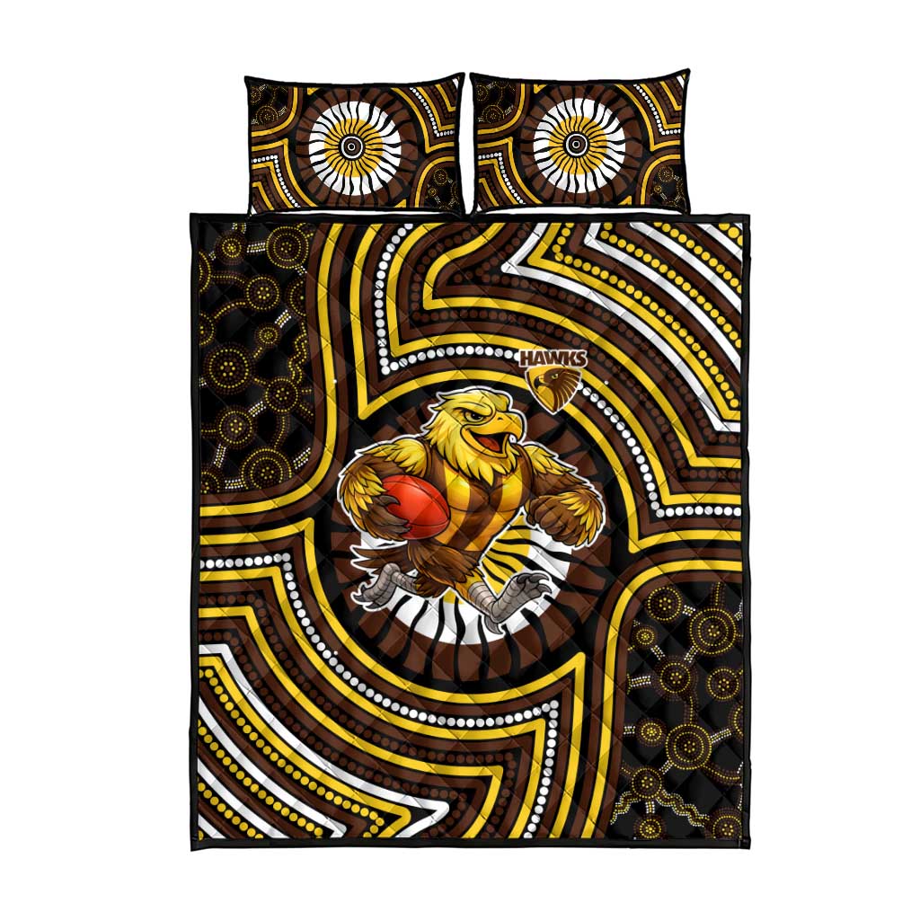 Hawthorn Hawks Quilt Bed Set Indigenous Monochrome Dot Art Mascot Style