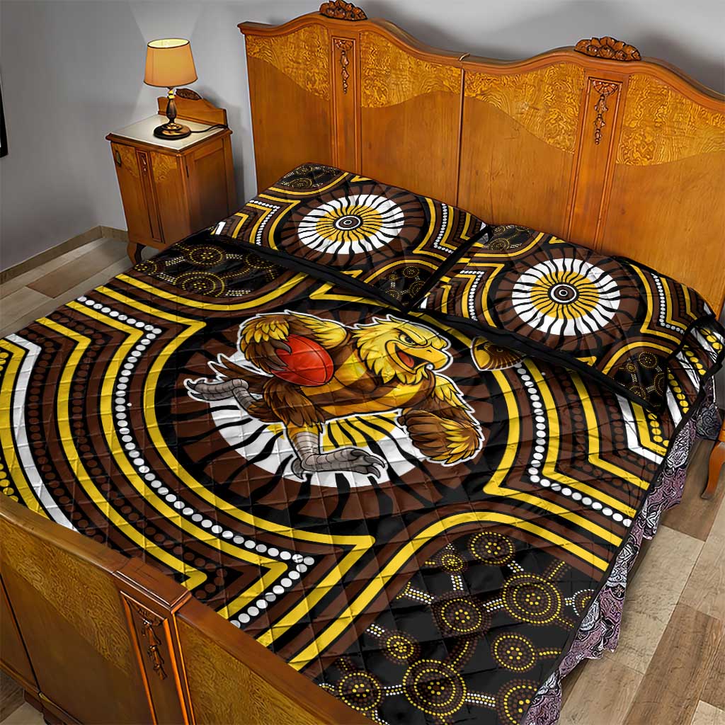 Hawthorn Hawks Quilt Bed Set Indigenous Monochrome Dot Art Mascot Style