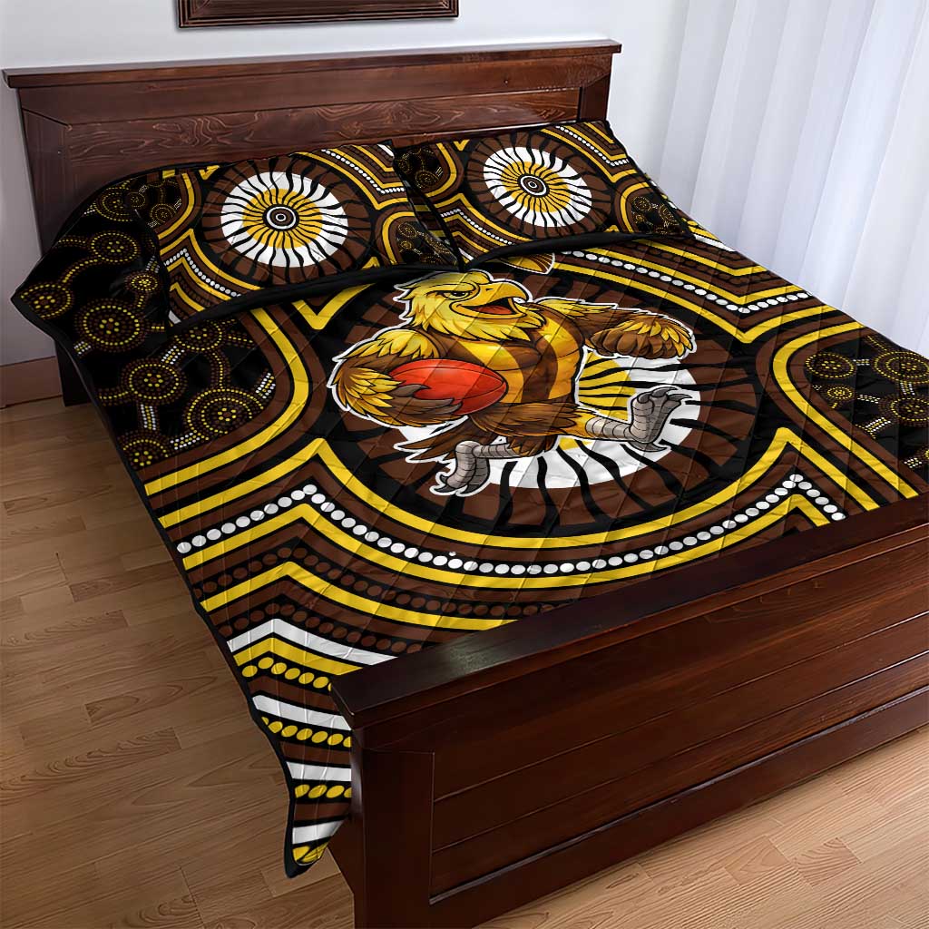 Hawthorn Hawks Quilt Bed Set Indigenous Monochrome Dot Art Mascot Style