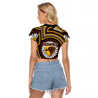 Hawthorn Hawks Raglan Cropped T Shirt Indigenous Monochrome Dot Art Mascot Style