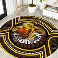 Hawthorn Hawks Round Carpet Indigenous Monochrome Dot Art Mascot Style