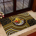 Hawthorn Hawks Rubber Doormat Indigenous Monochrome Dot Art Mascot Style