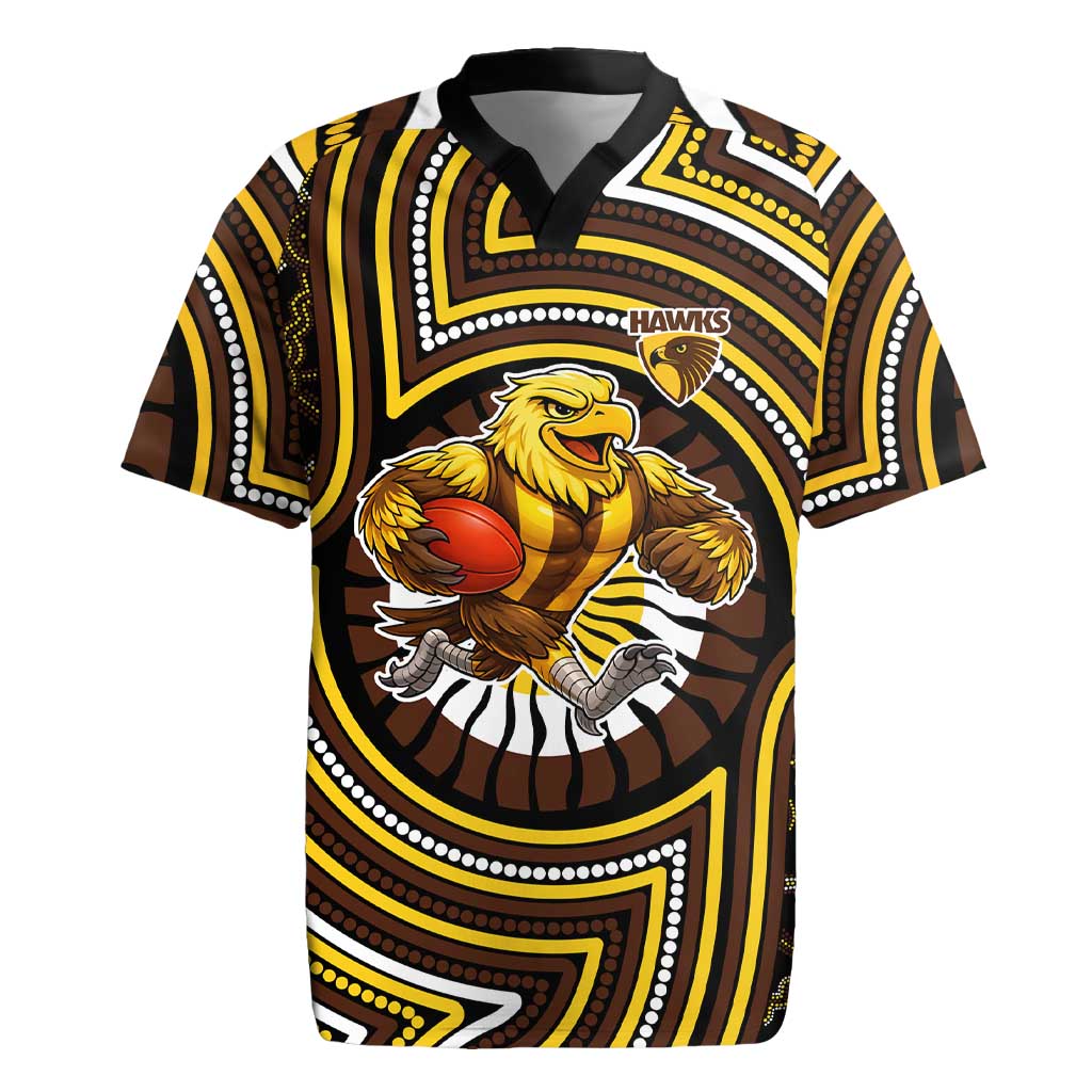 Hawthorn Hawks Rugby Jersey Indigenous Monochrome Dot Art Mascot Style