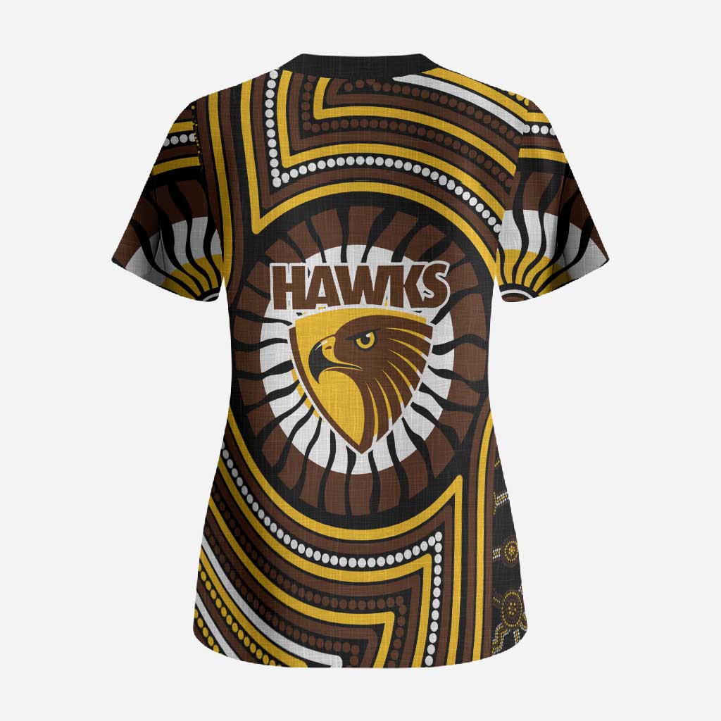 Hawthorn Hawks Scrub Top Indigenous Monochrome Dot Art Mascot Style