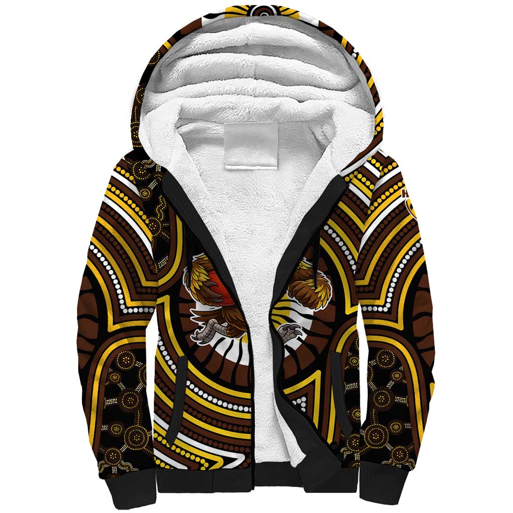 Hawthorn Hawks Sherpa Hoodie Indigenous Monochrome Dot Art Mascot Style