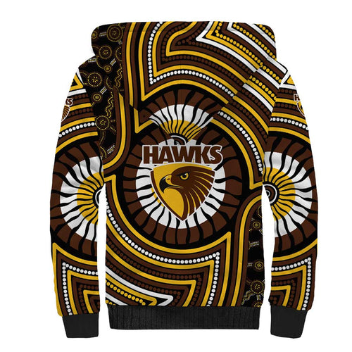 Hawthorn Hawks Sherpa Hoodie Indigenous Monochrome Dot Art Mascot Style
