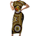 Hawthorn Hawks Short Sleeve Bodycon Dress Indigenous Monochrome Dot Art Mascot Style