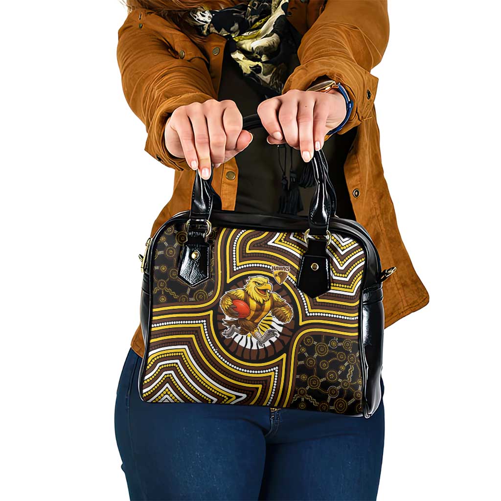 Hawthorn Hawks Shoulder Handbag Indigenous Monochrome Dot Art Mascot Style