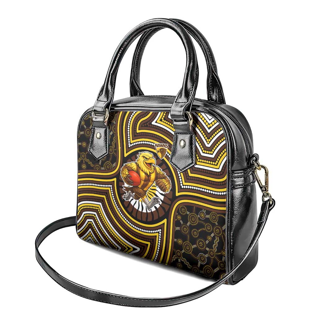 Hawthorn Hawks Shoulder Handbag Indigenous Monochrome Dot Art Mascot Style