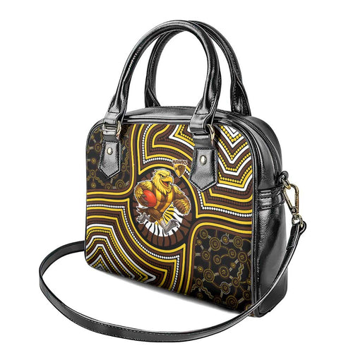 Hawthorn Hawks Shoulder Handbag Indigenous Monochrome Dot Art Mascot Style