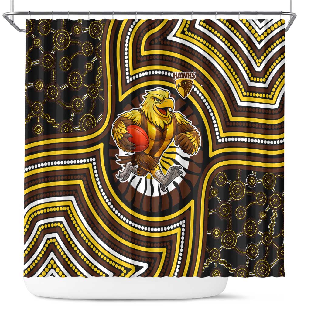 Hawthorn Hawks Shower Curtain Indigenous Monochrome Dot Art Mascot Style