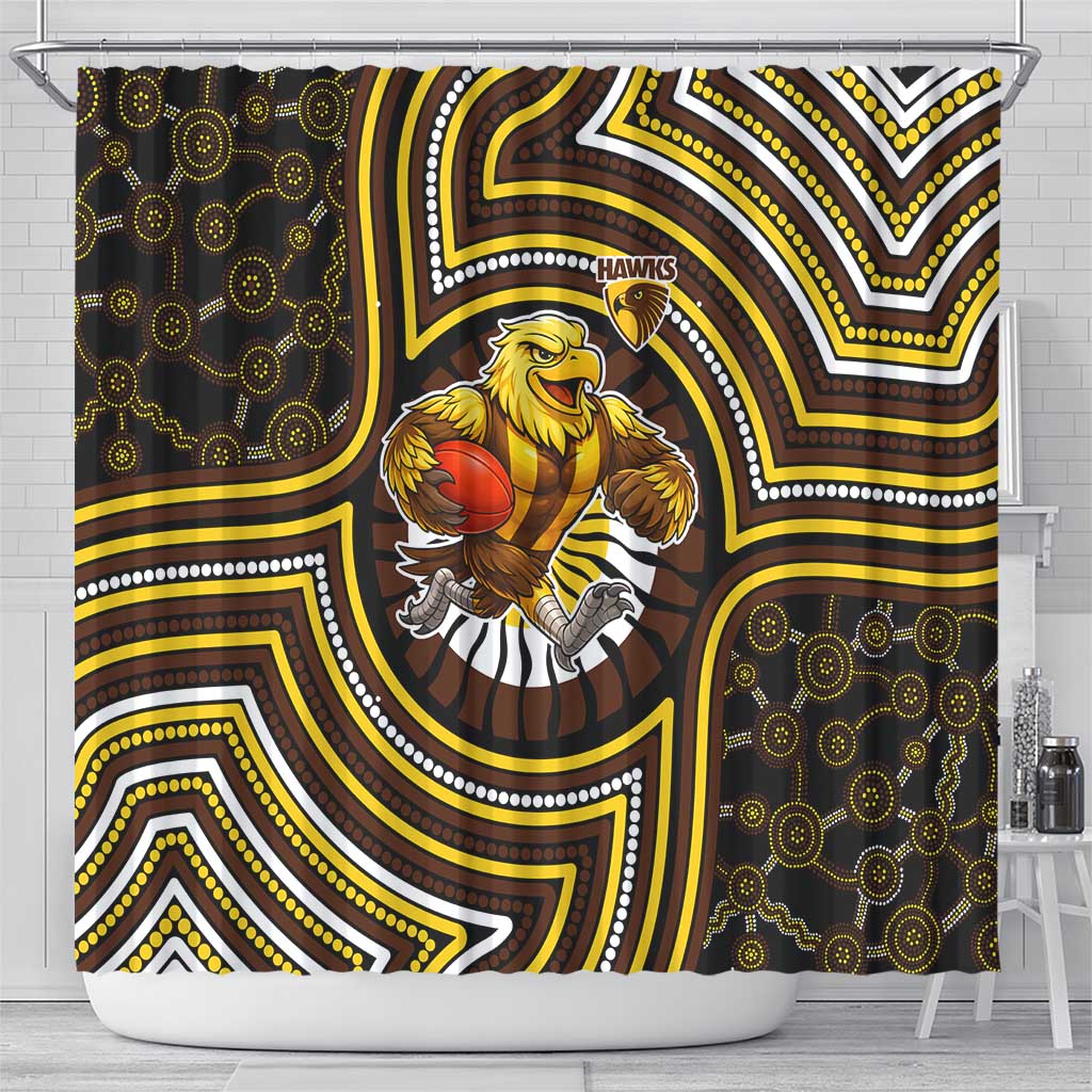 Hawthorn Hawks Shower Curtain Indigenous Monochrome Dot Art Mascot Style