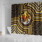 Hawthorn Hawks Shower Curtain Indigenous Monochrome Dot Art Mascot Style