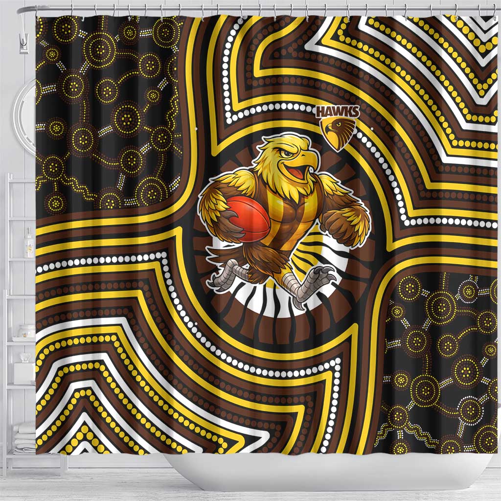 Hawthorn Hawks Shower Curtain Indigenous Monochrome Dot Art Mascot Style