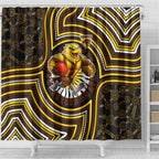 Hawthorn Hawks Shower Curtain Indigenous Monochrome Dot Art Mascot Style