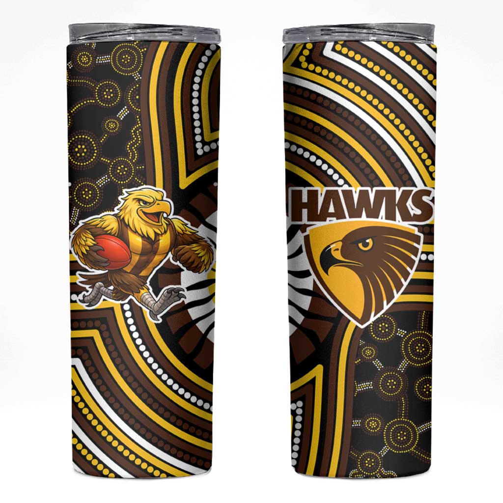 Hawthorn Hawks Skinny Tumbler Indigenous Monochrome Dot Art Mascot Style